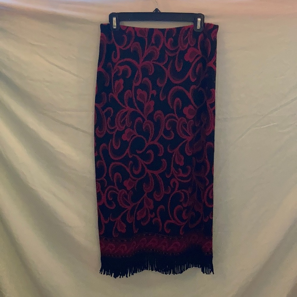 Long Modest Black and Red Flower Skirt with Short Slit